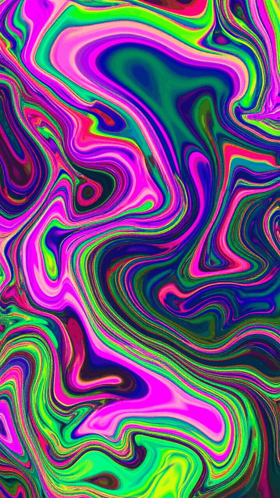 A psychedelic abstract background illustration with swirling neon pink, green, and blue liquids, a high-quality vertical free material for smartphone wallpaper.