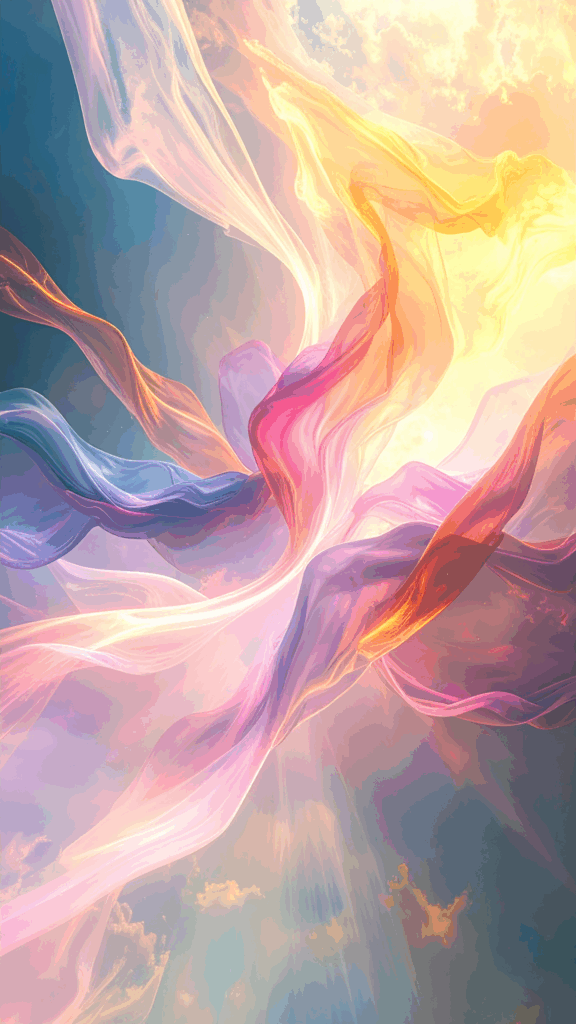 A fantastic and beautiful abstract background illustration of soft cloth of various colors dancing through the light (free material that can be used commercially)