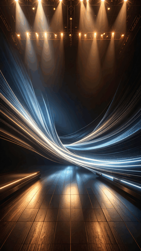 A fantastic background where stage lights reflect on the floor and create light trails. High-quality free material perfect for smartphone wallpapers.