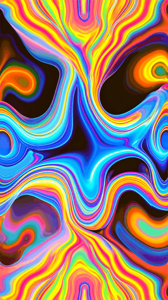 A psychedelic abstract background with undulating vivid neon color liquid. High-quality free material perfect for smartphone wallpapers.