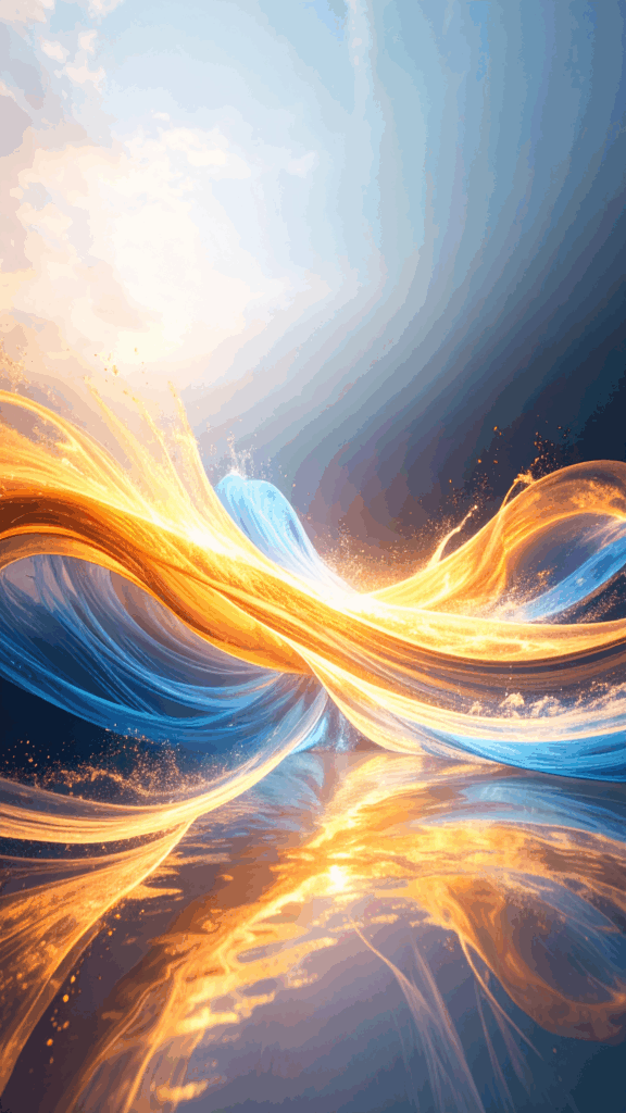 A fantastic abstract background where blue and orange ripples of light shine as they are reflected on the water surface. High-quality free material perfect for smartphone wallpapers.