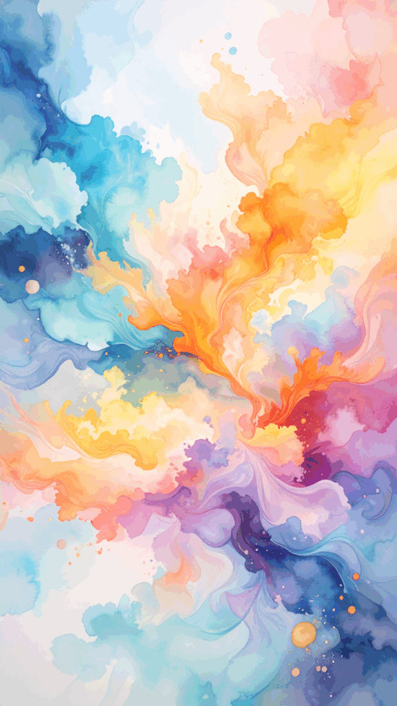 An abstract background illustration with colorful watercolor gradations such as pink, orange, blue, and purple, a high-quality free material that is perfect for smartphone wallpapers.