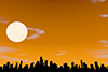 満月｜夕方｜月｜ビル - バックグラウンド｜フリー素材 - 画像サイズ：3,000×2,000ピクセル