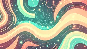 Retro pop abstract space art with pastel curves and constellation lines