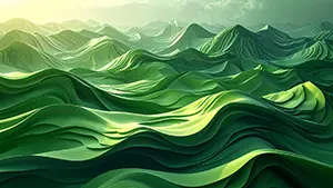 緑色の層がリズミカルに波打つような抽象的で立体的なテクスチャ背景