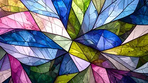 様々な色の葉脈がモザイク状に組み合わさった、ステンドグラス風の背景