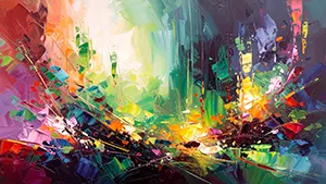 緑色の葉の中に光り輝くデジタル回路が組み込まれたサイバーネイチャー背景