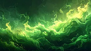 躍動感のある緑と黄緑色の炎のような抽象的なグラデーション背景