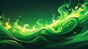 渦を巻いて燃え上がる鮮やかな緑色のエネルギーの炎