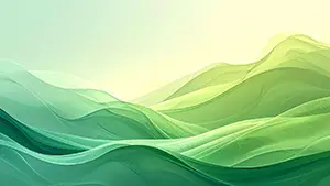 明るい黄緑と緑が重なり合う、滑らかな波のような曲線デザインの背景