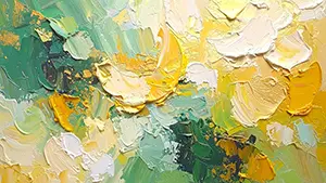黄色と深緑、白の絵の具をナイフで厚塗りしたような、質感豊かな抽象油彩画風イラスト。