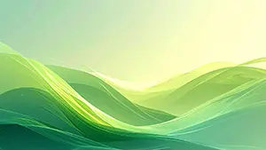 明るい黄緑と白に近い光が重なり合い、山並みや波のように見える背景