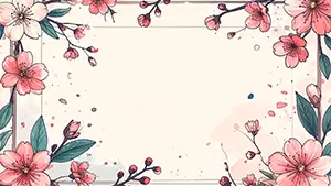 水彩タッチの手描き風の桜の花が縁取る、淡いピンク色のフレームイラスト
