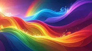 暗い背景に輝く滑らかな虹色の曲線と光の粒子が美しい抽象的なウェーブデザイン