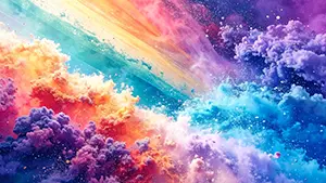 宇宙空間に広がるカラフルな星雲と星々が虹色に輝いている壮大で神秘的な背景イラスト