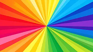 Rainbow sunburst background with primary colors radiating from the center