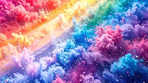 Dynamic and colorful particle art with rainbow powder and smoke scattering