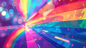 Abstract background of rainbow light streaks and bokeh looking like moving fast through a night city