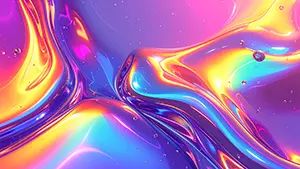 光沢のあるメタリックな質感のカラフルな液体が滑らかに溶け合っている抽象的な背景