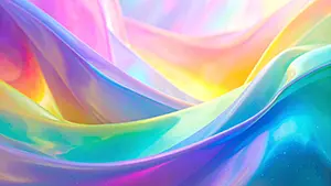 Glossy holographic rainbow background rippling like smooth fabric or liquid