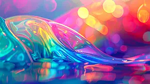 夜のネオンライトが反射したようなカラフルな液体と玉ボケが輝く幻想的な抽象背景