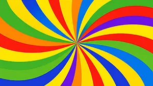 Psychedelic spiral background with primary colors like red, blue, yellow, and green radiating from the center