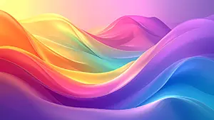 ピンクや黄色や青の滑らかな曲線が層になって重なり合う美しくエレガントな抽象ウェーブ背景