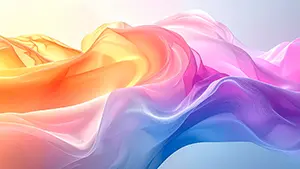 ピンクやオレンジや青のパステルカラーがシルクの布のように柔らかく波打つ抽象的な背景