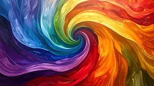 赤や黄色や青や紫の油絵の具が厚塗りで渦巻き状に描かれているアーティスティックな背景