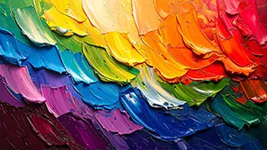 Vivid rainbow background with the texture of thick oil paint on canvas