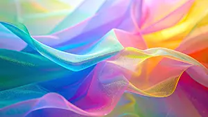 Fantastical pastel rainbow abstract background looking like transparent waving aurora or thin cloth