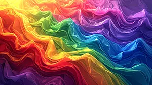 赤や黄色や紫などの鮮やかな色の布が複雑に折り重なっているドレープ状の背景画像