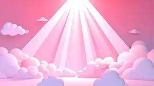 Fancy and cute heaven-like background illustration where white light radiates from between pastel pink clouds