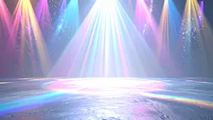 Gorgeous and pop idol stage-style background illustration with rainbow-colored spotlights and confetti
