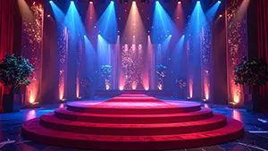 Luxury award ceremony or fashion show style stage background illustration with shining red carpet and spotlights