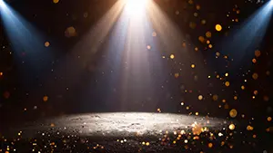 Fantastical background illustration like magic powder where warm colored spotlight and golden light particles dance