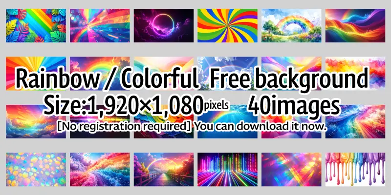 Collection of free rainbow and colorful background illustrations featuring nature and abstract designs. 40 stylish images for presentations and wallpapers. Free for commercial use, no registration required.